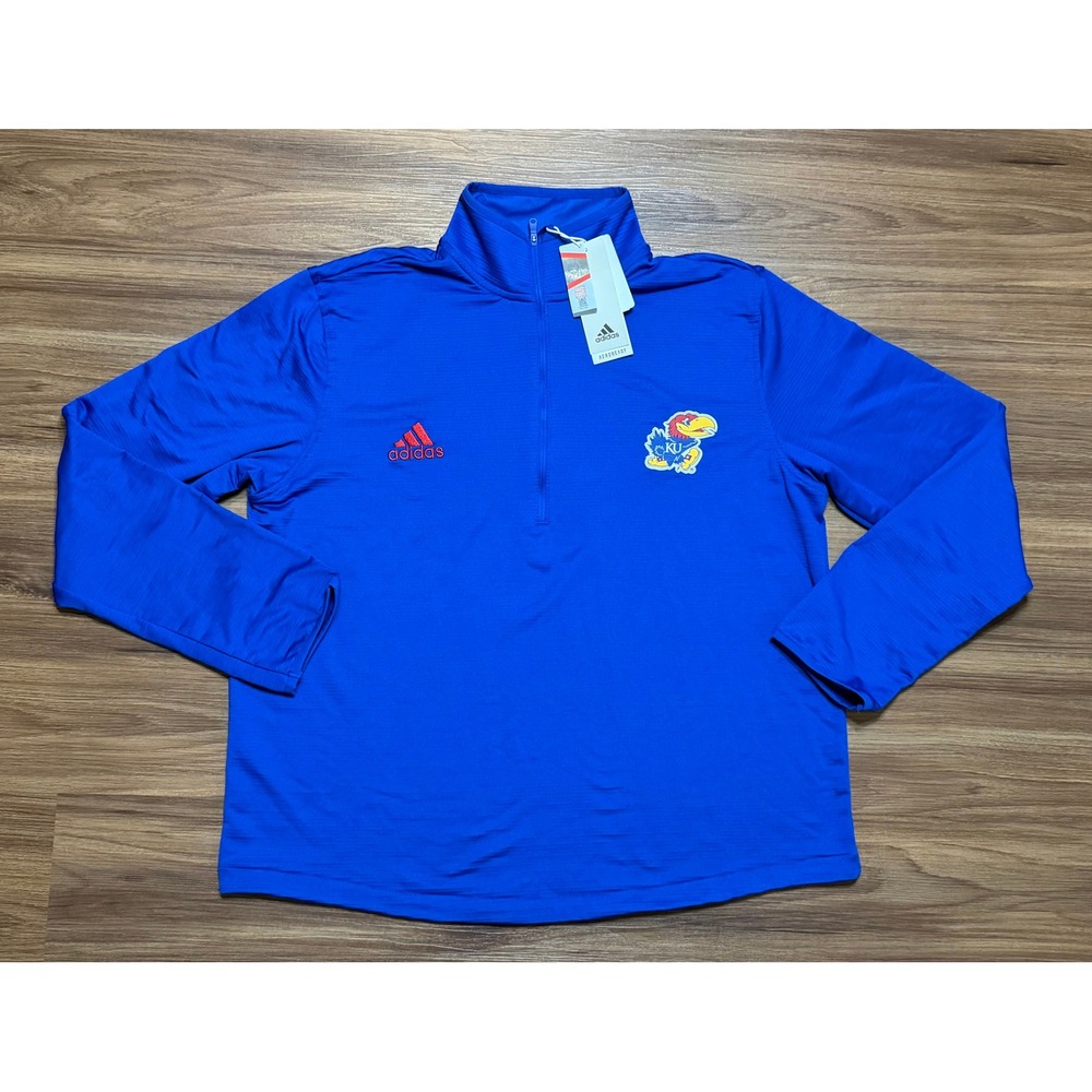 Adidas Kansas Jayhawks Womens Royal Blue Performance Quarter Zip Pullover Sz XL